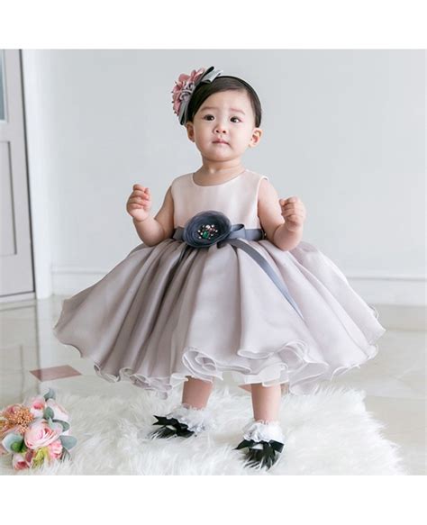 Light Grey Organza Baby Flower Girl Dress Toddler Formal