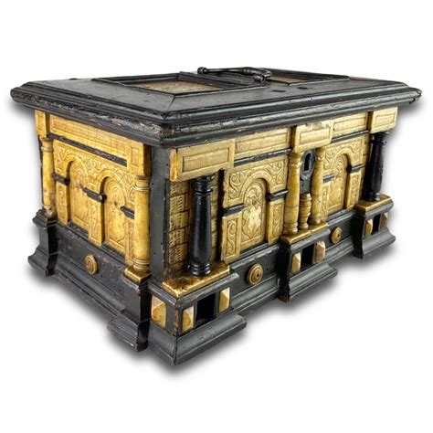 Gilded Alabaster And Ebonised Pear Wood Strongbox Malines Early 17th