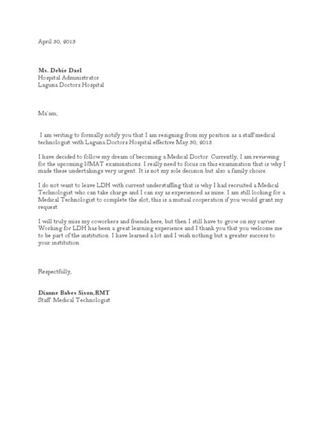 Resignation Letter Health Care Medical