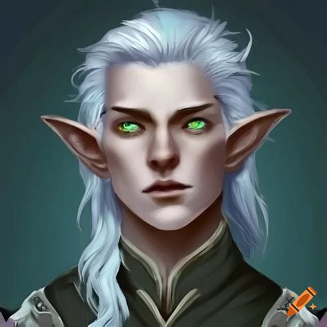 Image Of A Male White Haired Half Elf Warlock With Green Eyes On Craiyon