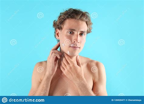 Young Man With Face Hurt While Shaving Stock Image Image Of Adult