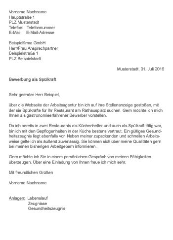 Ich möchte ihnen gern die freude am leben erhalten und sie zu einem aktiven leben animieren. Muster > Bewerbung als Spülkraft
