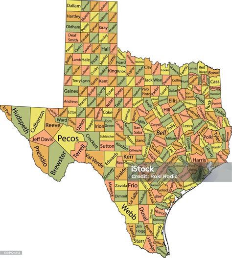 Ilustración De Mapa De Los Condados De Pastel De Texas Estados Unidos Y