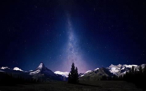 Wallpaper Landscape Mountains Digital Art Night Sky Stars Space