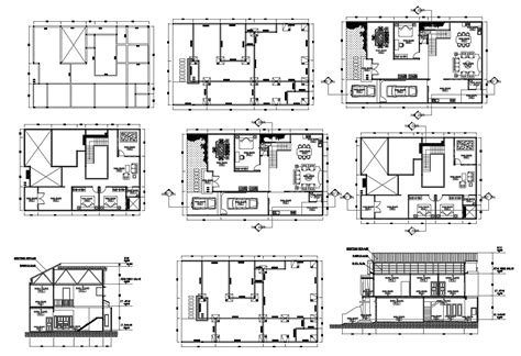 2 Storey House Sectional Elevation Design Dwg File Ca