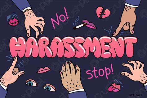sexual harassment concept illustration with the words sexual harassment and stock vector