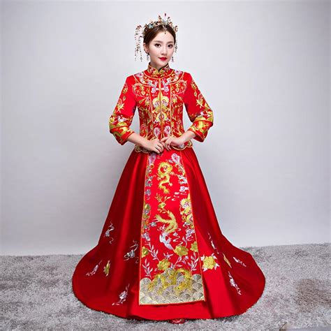 Red Traditional Chinese Gown Wedding Dress 2019 New Woman Long Cheongsam Qipao Vestido Oriental