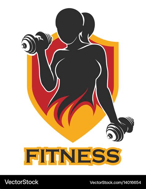 Fitness Emblem With Training Girl And Shield Vector Image