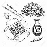 Wok Drawing Chinese Vector Chopsticks Isolated Box Getdrawings Wit sketch template