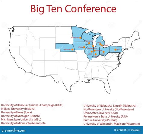3d Map Of 12 Universities In The Big Ten Conferenc Stock Images Image