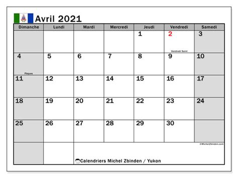 Calendrier “yukon” Avril 2021 à Imprimer Michel Zbinden Fr