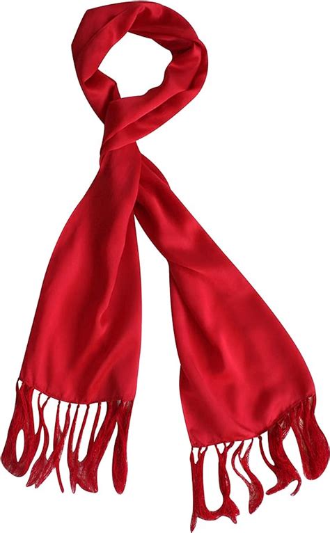 Red Long Fringed Satin Silk Scarf Uk Clothing
