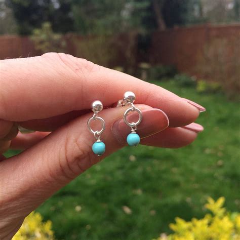 Tiny Turquoise Earrings Sterling Silver Stud December Birthstone