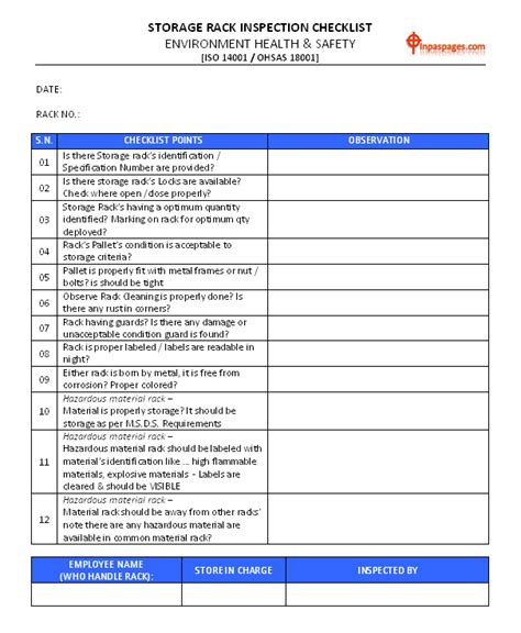 Warehouse Safety Inspection Checklist Template Tutore Org Master Of