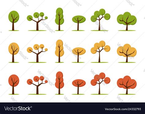 Color Trees Set Royalty Free Vector Image Vectorstock