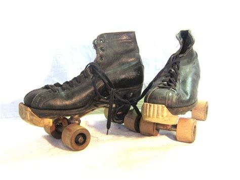 1920 Leather Black Roller Skates Wooden Wheels Hyde Chicago