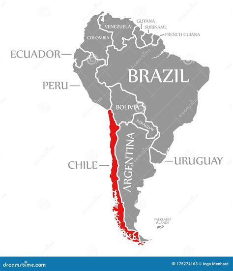 Chile Red Highlighted In Continent Map Of South America Stock Illustration Illustration Of