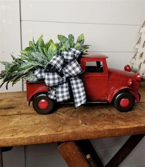 Red Metal Truck Christmas Centerpiece Farmhouse Florals