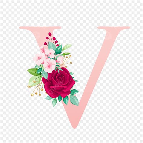 Alfabeto In Oro Rosa Lettera V Con Composizione Floreale Logo Fiore