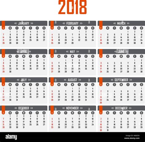 Calendar For 2018 Week Starts On Sunday Stock Vector Image And Art Alamy