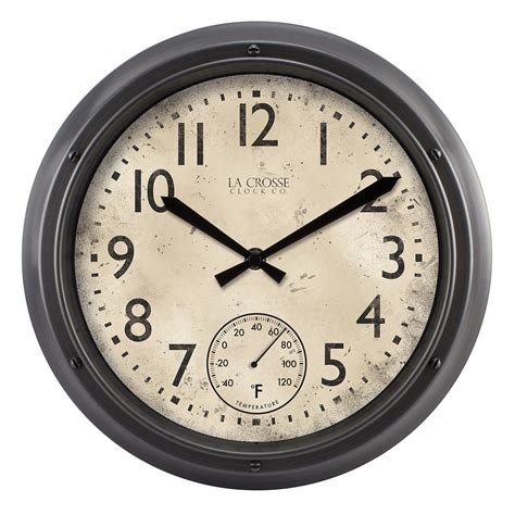 T84220 12 Inch Indooroutdoor Wall Clock With Temperature La Crosse