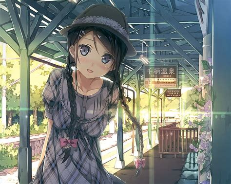 Anime Girls Train Station Digital Art Hd Wallpaper Wallpaperbetter