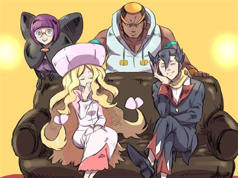Grimsley Caitlin Shauntal And Marshal Pokemon And 1 More Drawn By
