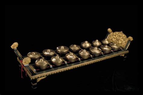 Gamelan Instrument With Kettle Gongs On Stand