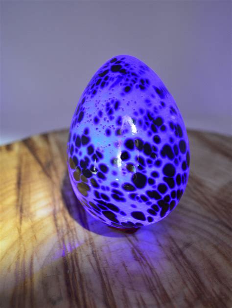 Speckled Art Glass Dragons Egg Blue And Black Solid And Heavy Glass Paperweight Glows Under