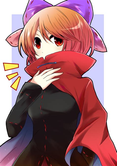 safebooru 1girl blush bow breasts cape hair bow long sleeves red eyes redhead sekibanki short