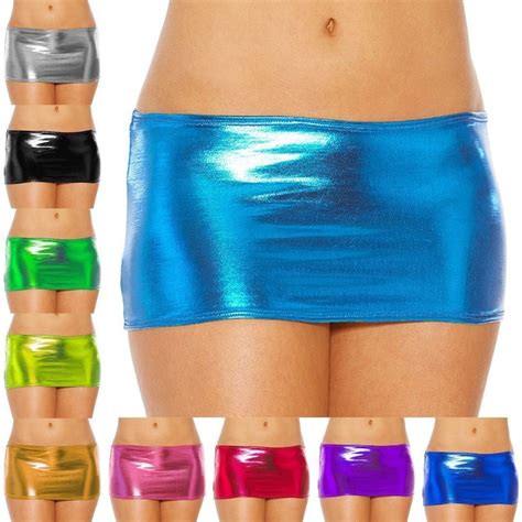 sexy shiny metallic wet look electric extreme short bodycon stretching micro mini skirt multiple