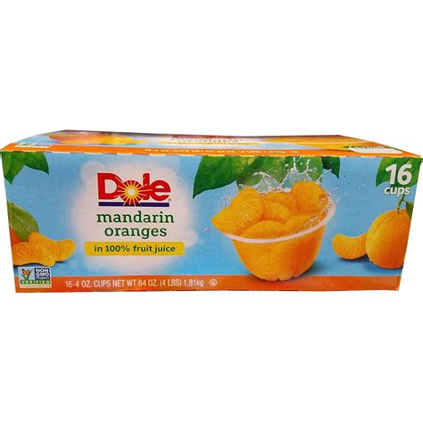 Dole Mandarin Oranges Fruit Cups 16 X 4 Ounce 64 Ounce Walmart