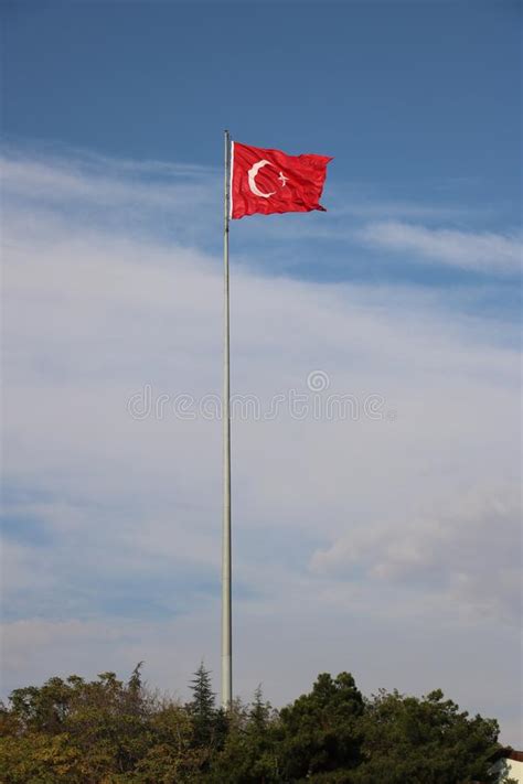 Turkish Flag Flag Pole Blue Sky Stock Image Image Of Wind Star