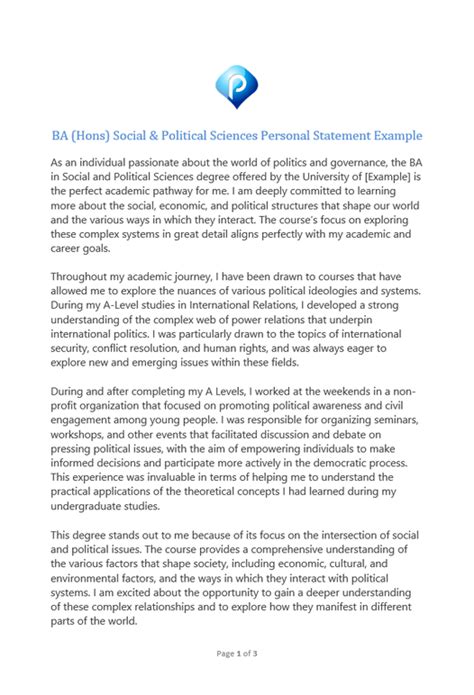 Social And Political Sciences Ba Hons Personal Statement Example