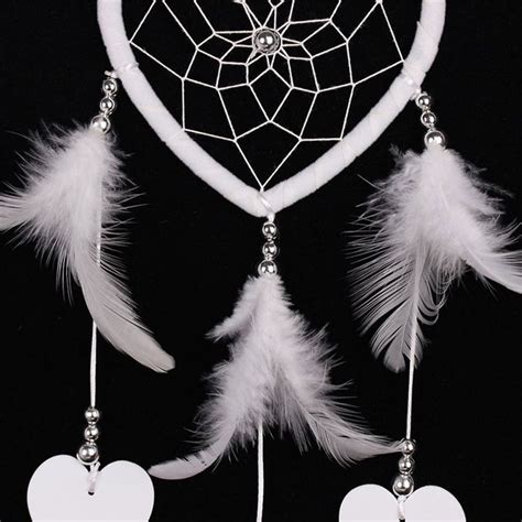 Hot Sale Heart Shape White Dream Catcher Handmade Feathers Wall Hanging