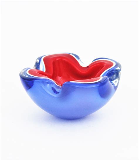 Seguso Murano Sommerso Blue Red Art Glass Bowl For Sale At 1stdibs