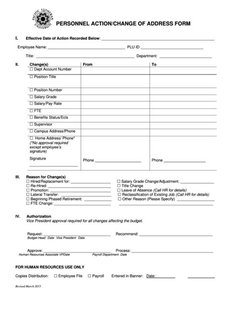 The change event is fired for , , and elements when an alteration to the element's value is committed by the user. Ppersonnel Action Form//change Of Address Form printable ...