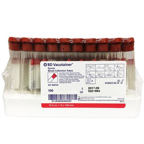BD Vacutainer Serum Blood Collection Tubes 10 Ml 16 X 100 Mm 100 Pk
