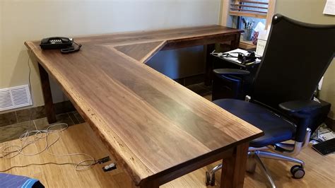 Solid Walnut Liveedge L Shape Desk With Corner Span