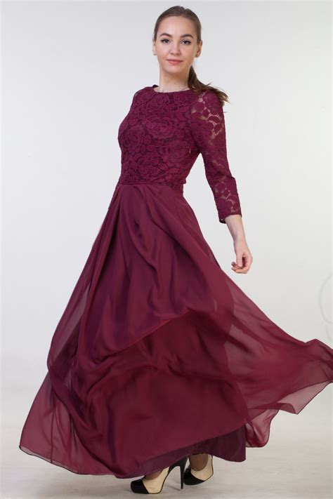 Long Burgundy Bridesmaid Dress With Sleeves Long Burgundy