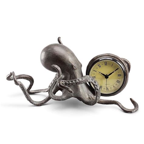 Nautical Marine Beach Decor Octopus Aluminum Desk Table Clock 5 Tall