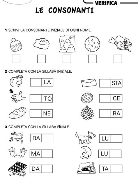 Esercizi e schede d'italiano per i bambini della classe quarta della scuola primaria. Consonanti (con immagini) | Insegnamento della scrittura ...