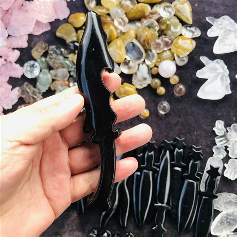 Cm Natural Quartz Crystal Dagger Hand Carved Crystal Obsidian Knife