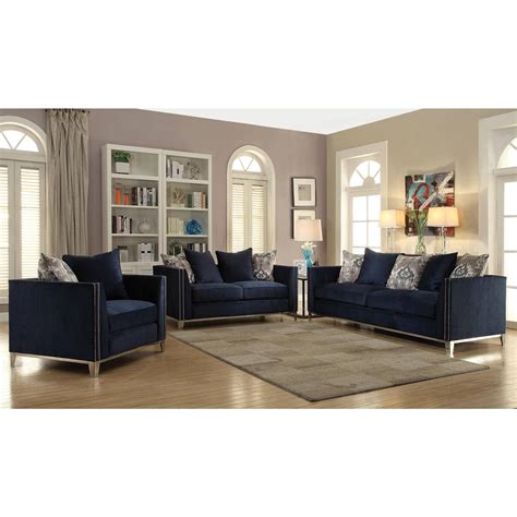 Based on retail price of $322.99 (sales & promotions excluded) Navy Blue Fabric Living Room Sofa Set 3Pcs Acme Furniture 52830 Phaedra (Phaedra-52830-Set-3 ...