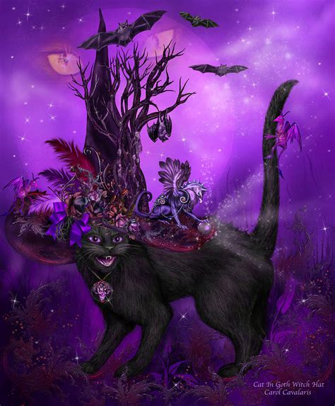 Cat In Goth Witch Hat Mixed Media By Carol Cavalaris Fine Art America