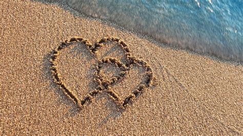 Two Hearts Drawn On Brown Sand Of Paradise Beach Stock Image Image Of