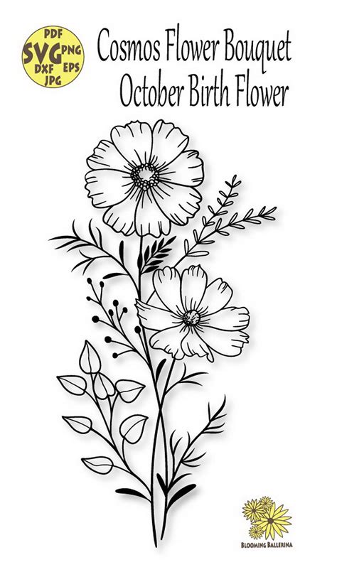 Cosmos Flower Bouquet Svg File October Birth Flower Svg Etsy Birth