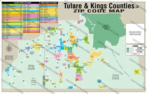 Tulare County And Kings County Zip Code Map California Otto Maps