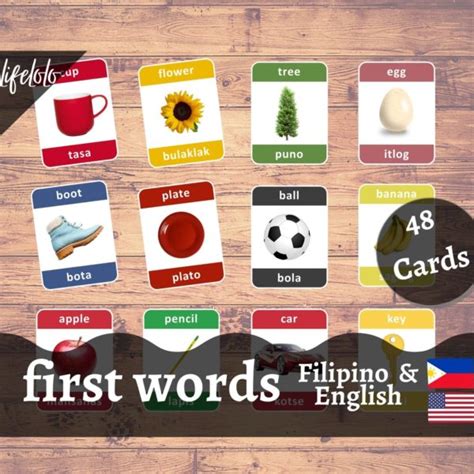 First Words FILIPINO Flash Cards Bilingual Homeschool Printable