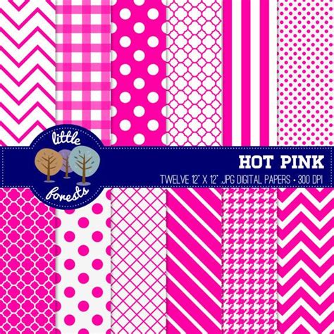 Hot Pink Digital Paper Pack 12 X 12 Chevron Stripes Etsy Digital